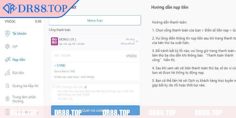 Điểm qua các hình thức nạp rút tiền DR88 phổ biến